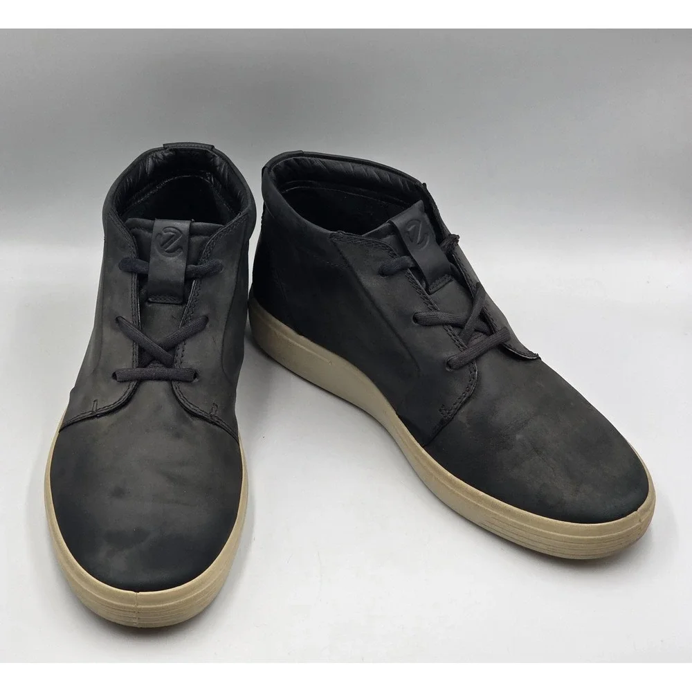ECCO Soft 7 High Top Sneaker Boots Black Nubuck Leather Mens US 9 EU 43